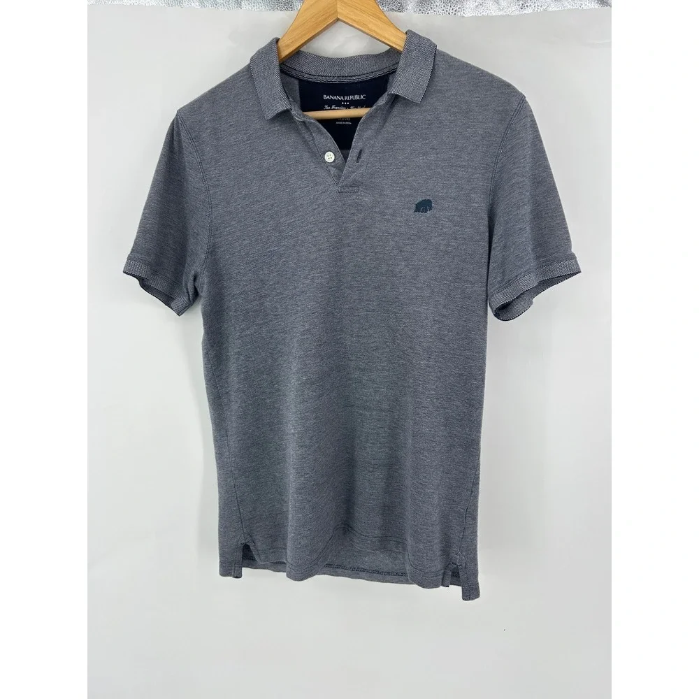 Banana Republic Mens Blue Birdseye Pique Polo‎ Shirt Elephant Logo Size M
